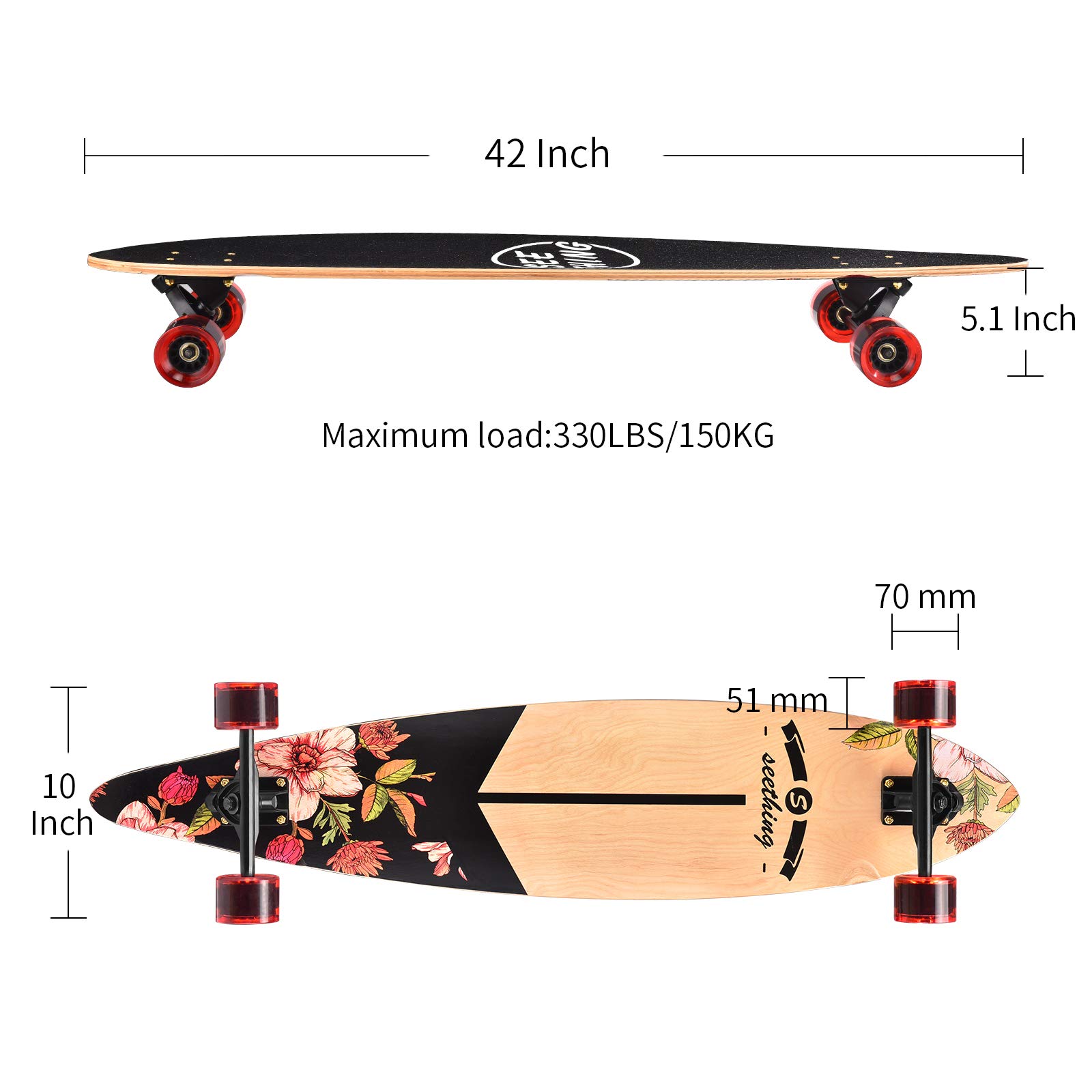 Amazon | seething 42インチ ロングボード スケートボード